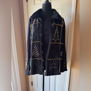 Planet & Comoany Festive Black Embellished Women's Sweater with faux fur collar